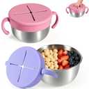 Snack Cups, 2 Pack Stainless Steel Toddler Snack Containers, Spill-Proof Snack Bowls, Silicone Removable Lids & Handles, Food Storage Containers, Dishwasher Safe Snack Container, Baby Shower Gifts