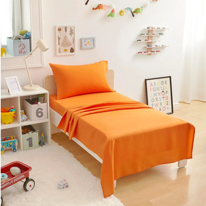 Amazon Basics Kid's Soft Easy-Wash Lightweight Microfiber 3-Piece Sheet Set, Toddler, Bright Orange, Solid