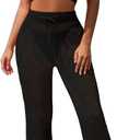 Pink Queen Women's Swimsuit Cover Up Set 2 Pieces Crochet Sleeveless Crop Top Wide Leg Long Pants Beach Coverups, Small, Black 