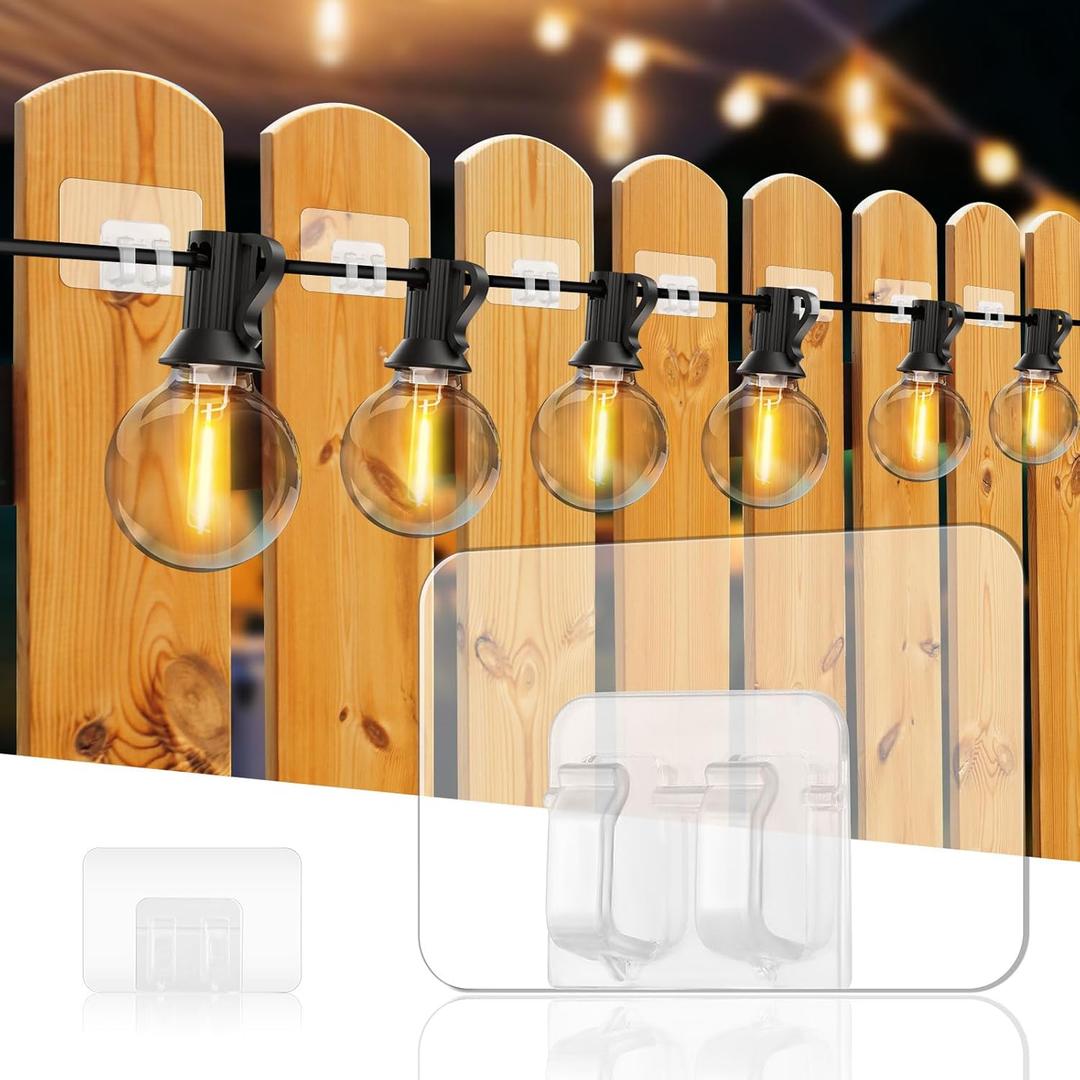 Hooks for Outdoor String Lights Clips,Command Hooks Heavy Duty Cable Clips with Waterproof Adhesive Strips for Hanging Christmas Light UV-Resistant, Wire Holder for Porch Patio Dcor (Hook-50pcs)