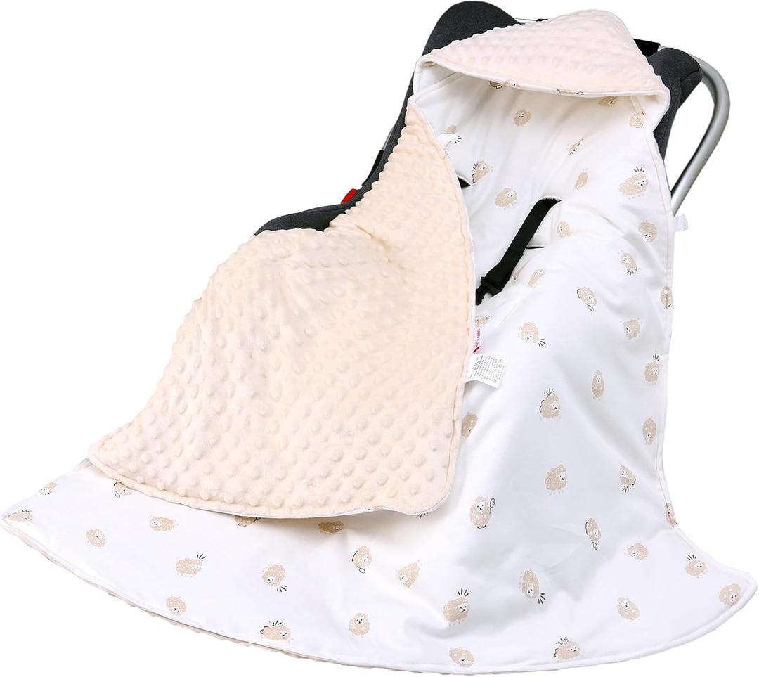 Winter Car Seat Blanket for Babies, TOG 3.5 Warm Minky Dot Carseat Swaddle Blankets for Infants Newborn, Universal Fit for Baby Car Seat, Sheep, 35.4"x35.4", Sheep