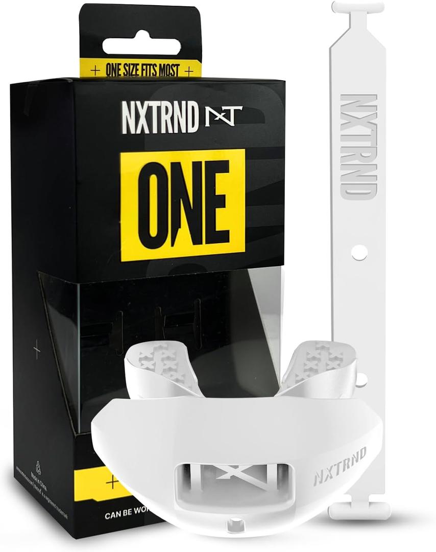 Nxtrnd One Football Mouth Guard, Strap Included, Fits Adult & Youth (White)
