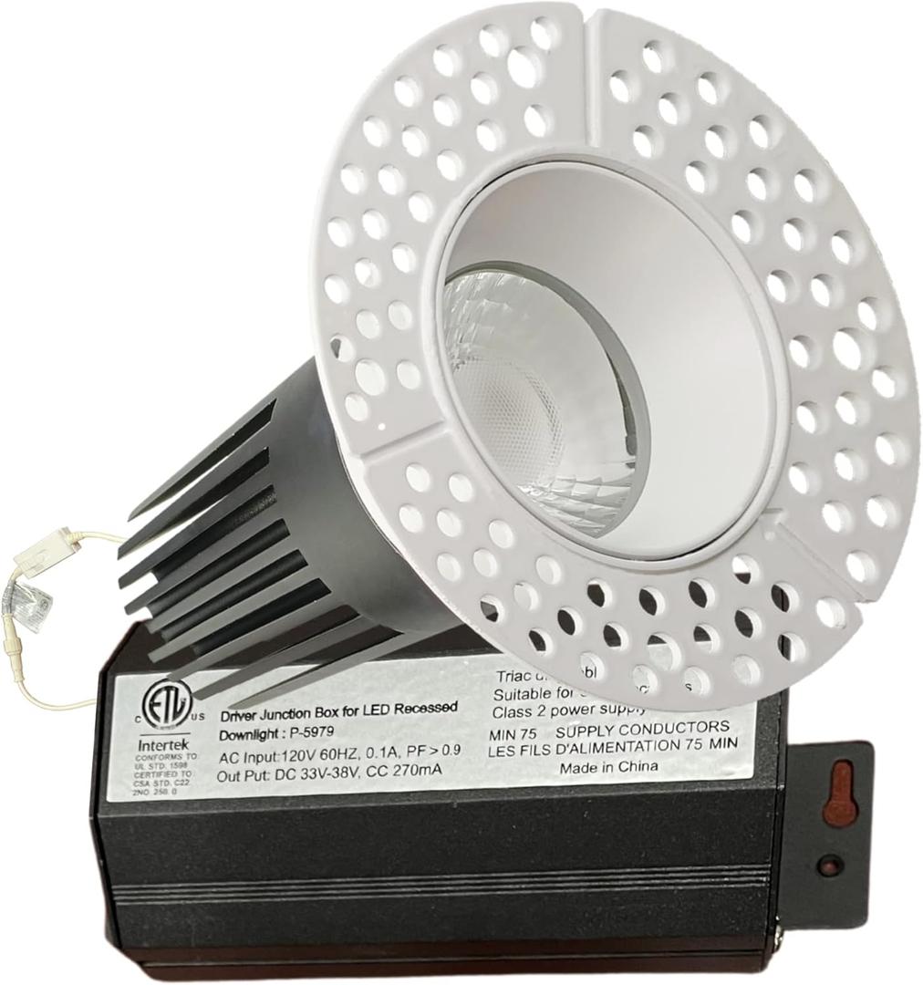 Perlglow 3 inch Trimless Round White Downlight Luminaire, High Output, LED Recessed Light Fixtures -14W=135W Dimmable IC Rated - CRI 90+, 40degree Beam Angle 1100 Lumens, 5CCT 2700K3000K3500K4100K5000K