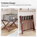 Smuxee Fully Assembled Walnut Luggage Rack, Upgraded Bamboo Foldable Suitcase Stand with 5 Nylon Straps, Luggage Holder with Shelf for Guest Room Bedroom Hotel