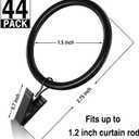 44pcs Curtain Rings with Clips Hooks 1.5 inch Rustproof Matte Metal Stainless Steel Drapery Rings for Tension Rod Bracket Eyelets Decorative Hangers, Vintage Black (1.5" Interior Diameter)