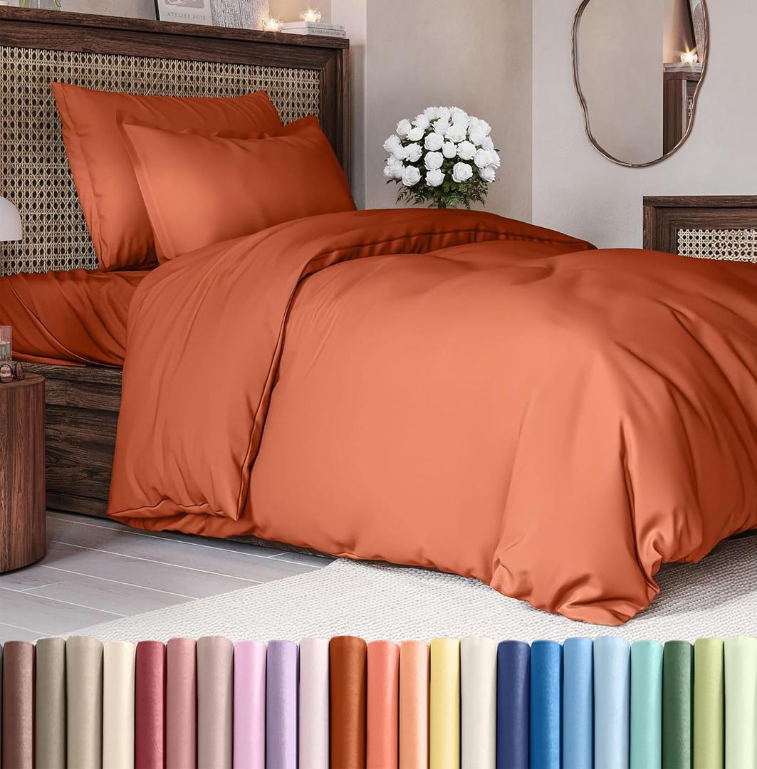 Duvet Cover Twin/Twin XL Size Set - Extra Soft Duvet Cover 68 x 90 with 1 Pillow Sham - Hotel Luxury, Easy Care and Fade Free with Zipper Closures & Ties - Comfy, Breathable Bedding Set (Terracotta) (29 - Terracotta (No Comforter))