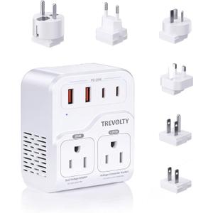 2000W Voltage Converter US to Europe for Hair Dryers, 7-in-1 220V to 110V Converter for European Travel with 3 AC/2 USBA/2 USBC Ports (PD20W), Universal Travel Adapter (White)