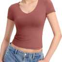 PUMIEY Women's V Neck Short Sleeve T Shirts Slim Fit Going Out Tops Sexy Basic Tee Sharp Collection XL