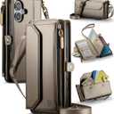 Strapurs Wallet Case Compatible with iPhone 16 Plus 6.7" RFID Blocking 10-Card Holder Soft PU Leather Magnetic Snap Shoulder Strap Zipper Pocket Phone Case Fit for iPhone 16 Plus - Desert Titanium