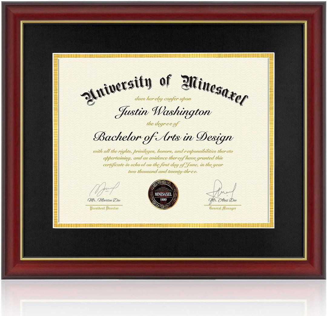 15x18 Diploma Frames with 11x14 Black Mat Display Documents 11 x 14 or 15 x 18 without Mat, 14x11 Cherry Red Frame for Wall Mounting