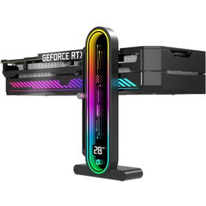 TGDGAMER ARGB GPU Support Bracket with Temperature DisplayAmbient Case Temp5V 3pin Universal GPU BracketGraphics Video Card Brace with Height AdjustableDY7-Black