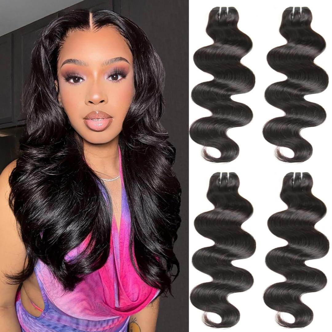 Human Hair Bundles 4 Bundles 18 Inch 12A Body Wave Bundles Human Hair 100% Unprocessed Brazilian Virgin Hair Quick Weave Natural Black for Women (18/18/18/18 Inch, 4 Bundles)