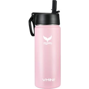 Vmini Water Bottle , Wide Rotating Handle Straw Lid, Wide Mouth Vacuum Insulated Stainless Steel Water Bottle, Gradient Pink+Pink, 12 oz