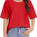 YUCOLEN Women's T Shirts Oversized Full Cotton Summer Tops Short Sleeve Crewneck Casual Loose Fit Basic Tee Shirts (Red)