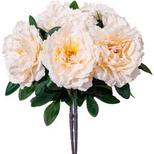 Light Champagne Premium Silk Artificial Peonies, 2 Bouquets (10 Large 5.12" Heads), 13.78" Tall Fake Floral Arrangements for Wedding Centerpieces, Home Decor & Indoor Vase Display