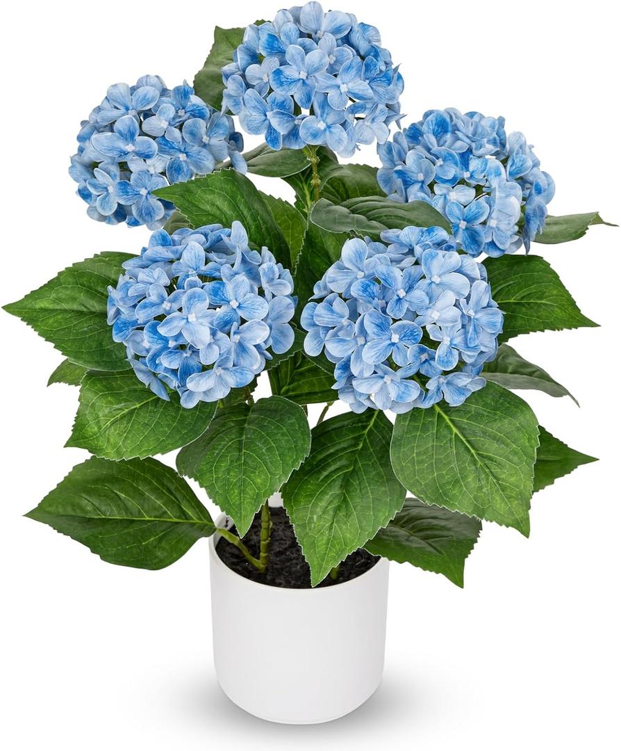 20" Artificial Hydrangea Flowers in Pot, True Touch Latex Faux Hydrangea Plant, Realistic Blue Potted Hydrangeas Flower for Home Decor, Table Centerpiece, Office Desk, Wedding, Indoor Fake Plant