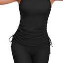 B2prity Tankini Swimsuits for Women Tummy Control Two Piece Bathing Suit Tank Top with Shorts Side Tie Swimwear, XL, Black