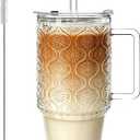 KEMORELA 24 Oz Ribbed Glass Tumblers with Lids and Straws, Tumbler Cup with Handle, Iced Coffee Glassware, Clear Reusable Drinkware for Smoothies and Beverages(1)