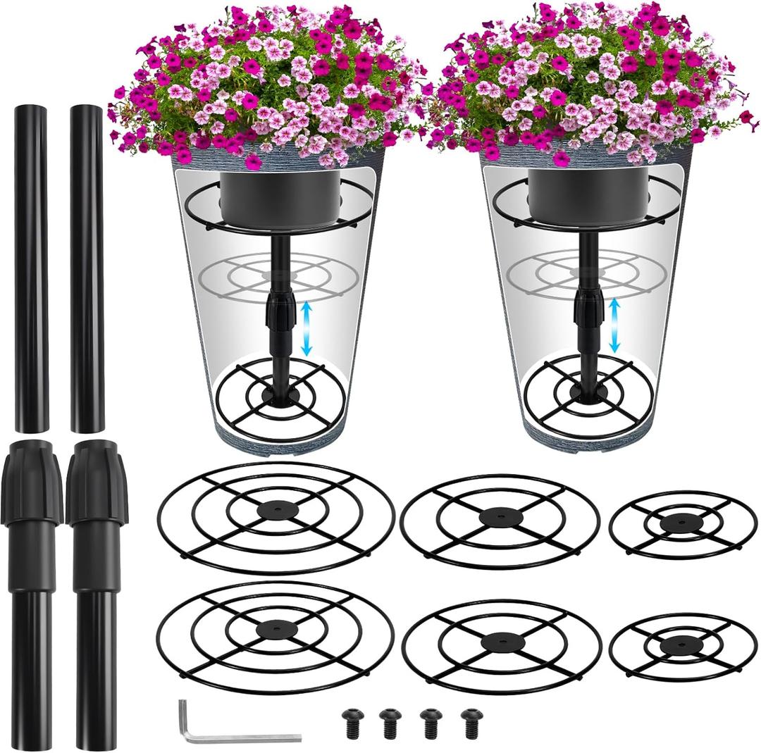 VICAMB 2 Pack Adjustable 6-10.5in Plant Risers for Inside Pots,Metal Planter Lift Inserts Fillers Risers for Tall Square Round Taper Large Pots(5.9" 7.87" 9.84" Base or Top)