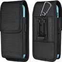 Phone Holster for Belt with Metal Clip and Magnetic Closure Compatible with iPhone 16/15/14/13/12 Pro and Non-Pro, Galaxy S25 S24 S23 S22 for Everyday Protection, M-Black