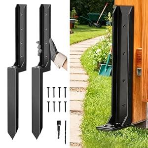 2PCS Fence Post Repair Kit, Heavy Duty Fence Post Anchor Quick Fix for Broken/ Leaning Wooden Fence, Easy to Install, Black