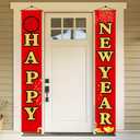 Happy New Year Door Banner Set 71 X 12 Inch Red And Gold Vertical Hanging Porch Decoration Front Door Hanging Sign Holiday Countdown Party Entryway Fireplace Wall Home Decor With