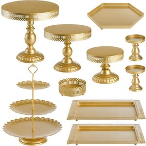 Hedume Set of 10 Cake Stand, Metal Cupcake Stand Set with Multiple Combination Styles, Dessert Plate Cake Serving Tray Candy Fruit Display Tower for Wedding, Birthday Party, Baby Shower, Anniversary