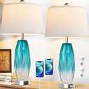 26" Touch Table Lamps Set of 2 for Bedrooms, 3 Way Dimmable Living Room End Table Lamps with Teal Blue Diamond Texture, Modern Glass Bedside Nightstand Lamps with USB C A Port, Bulbs Included