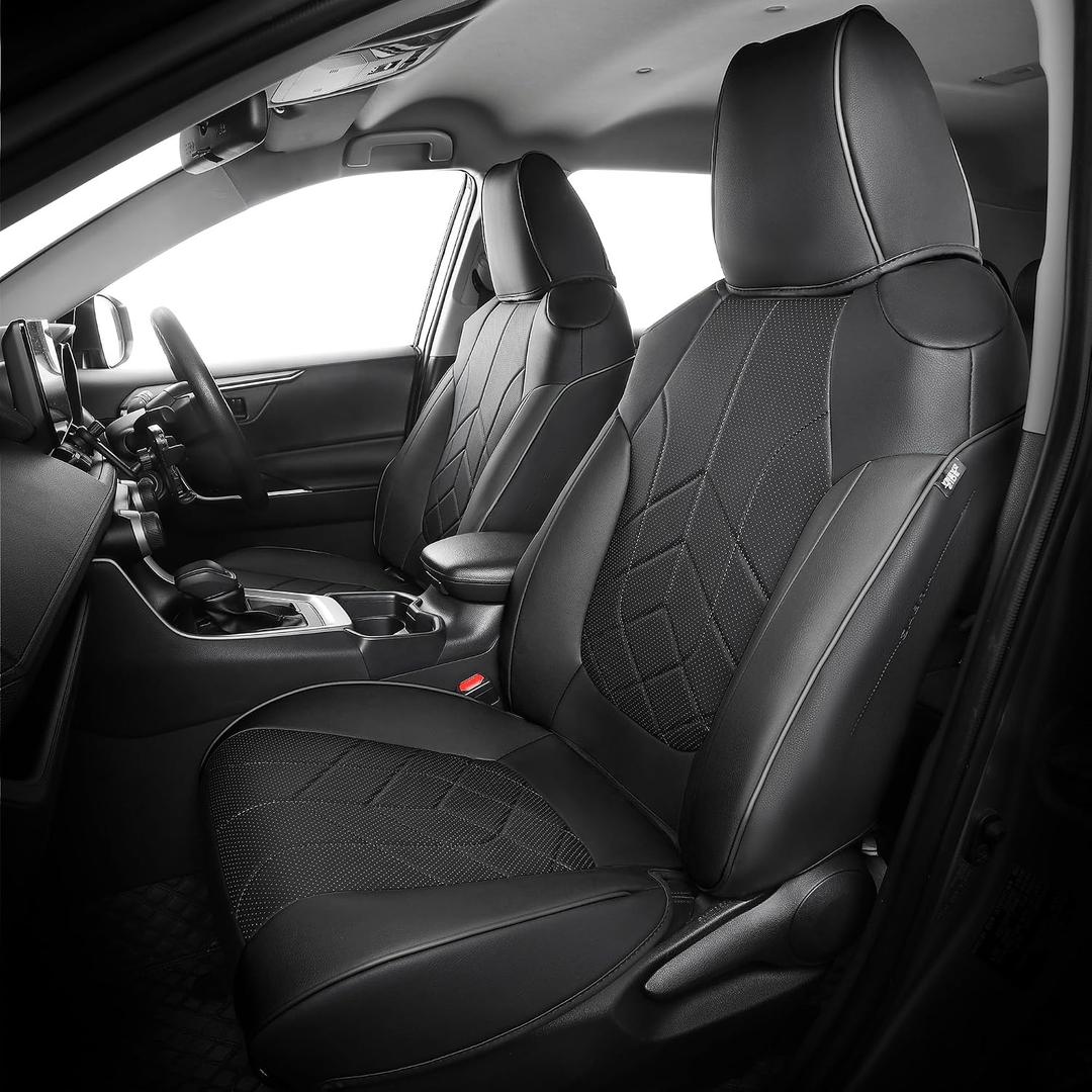 for Toyota RAV4 Seat Covers 2019 2020 2021 2022 2023 2024 2025 RAV 4 Prime & Hybrid XLE LE Limited XLE Premium (Not for XSE/SE Hybrid) - Custom Leather Car Seat Covers Full Set - Black
