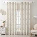 Coffee Pinch Pleated Floral Curtains 84 Inches Long for Living Dining Room Pinch Pleat Light Filtering Linen Semi Sheer Curtains Tan Brown Flower on Beige Pattern Printed Boho Farmhouse Drapes 40x84