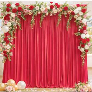 8x10FT Red Backdrop Curtains for Wedding Parties, Wrinkle Free Polyester Photography Backdrop Drapes for Birthday Baby Shower New Year Valentines Stage Background Stand Decorations 4x10ft,2 Panels