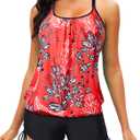 Yonique Womens Blouson Tankini Swimsuits Two Piece Strappy Bathing Suit Tops with Shorts Criss Cross Swimwear