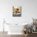 Highland Cow Wall Art Bathroom Decor 12x16 Cute Cow Bathroom Canvas Prints Funny Highland Cow Prints Art Cow On Toilet Picture Rustic Farmhouse Modern Style Restroom Bath Painting Print (Highland Cattle Holding Flowers In The Bathtub)