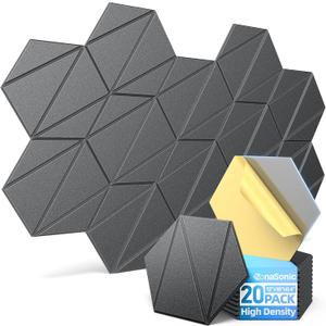 20 Pack Acoustic Panels with Self-Adhesive 12"X10"X0.4" Sound Proof Foam Panels for Walls, High Density Soundproof Wall Panels, Z-Line Hexagon Sound Dampening Panels for Home Studio Decor Office-Black