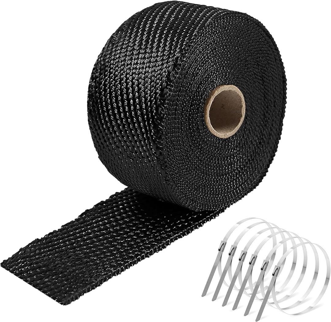 Exhaust Heat Wrap,2x 16 Ft, Motorcycle Fiberglass Heat Shield Tape With Stainless Ties, Black