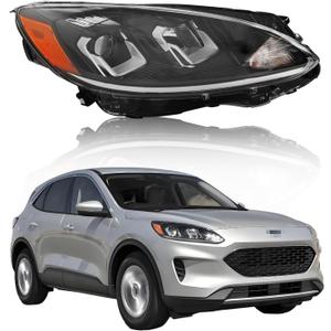 Headlight Assembly Compatible with Fo-rd Escape 2020-2022 SE SEL/Hybrid trims, [Bulbs Included] Right/Passenger Side w/o DRL, Headlamp Replacement with Clear Lens, LJ6Z-13008-C