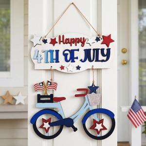 Yookeer 4th of July Decorations for Front Door 250th Anniversary Patriotic Wreath Metal Bike Sign Red White Blue Memorial Day Fourth of July Decorations for Memorial Independence Day Labor Veteran