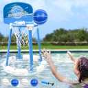 Pool Basketball Hoop Poolside with backbroad, Floating Pool Toys with 4 Basketballs/ 4 Water Balloons/Pump, Outdoor & Indoor Basketball Hoop for Kids and Adults, Blue