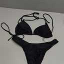 GORGLITTER Women's High Waisted Thong Bikini Set Halter Triangle Tie Back Swimsuit Bathing Suit (Medium, Black)