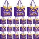 Jetec 45 Pack 2025 Graduation Gift Bags Bulk Small Congrats Bags with Handle and Bow Ribbon 5.5 x 4.7 x 2.5 Inch Grad Paper Treat Gifts Party Favor Supplies for College High School (Purple Gold)
