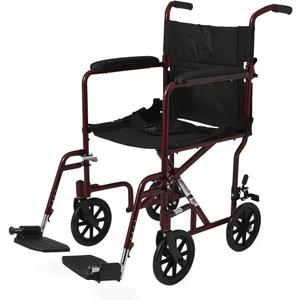 Medline Aluminum Transport Chair, 17 inch, Red - Lightweight, Foldable, Easy Maneuverability - Supports up to 300 lbs - Ideal for Medical Patients
