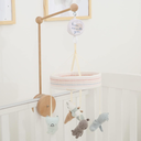 Baby Crib Mobile Musical Nursery Mobiles for Bassinet with Wooden Holder, Animal Toys Crib Mobile with Music for Baby, White