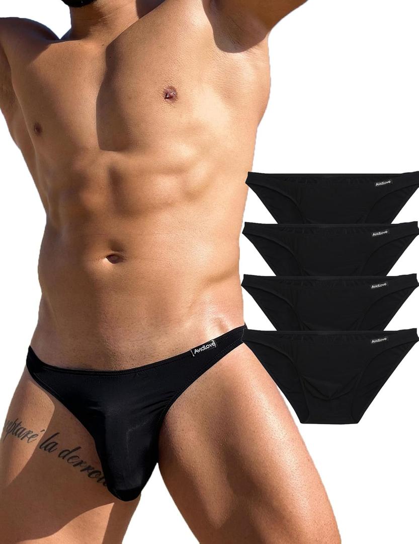 Avidlove Underwear Men's 4 Pack Classic Low Rise Stretchy Hip Briefs Bikini (Medium, Black)