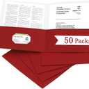 Zzrywuty 50 Packs Paper Folders with Pockets for Students,Businessmen and Office Workers,Letter Size,Two Pocket Folders with Card Slot for Office,Business, School Supplies (Red)