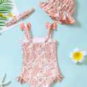 Renotemy Baby Girl Swimsuit Infant Bathing Suit Swimwear Sleeveless Bikini Tankini Toddler Girl One-Piece Swimsuit with Hat (Pink), 3-6M