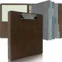 Mini 3 Ring Leather Binder for 5.5 x 8.5 with Clipboard, Clipboard Binder, Vintage Hardback 1 Inch, Professional Planner Organizer