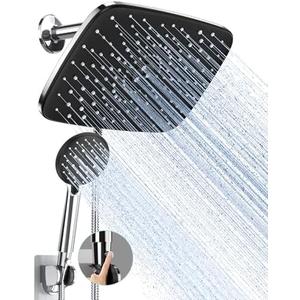 Veken 11.8 Inch High Pressure Rain Shower Head -Shower Heads with 5 Modes Handheld Spray Combo- Wide RainFall shower with 70" Hose & Bracket- Adjustable Dual Showerhead with Anti-Clog Nozzles - Chrome