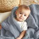 EMME Muslin Baby Blankets 100% Cotton 4-Layer Swaddle 40"x50" Lightweight Soft Breathable for Toddler, Infant, Newborn All Season Gauze Blanket, Dusty Blue