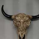 alikiki Western Cow Skull Wall-Decor - 12.2”Long Realistic Animal Head Wall Hanging Art Boho Cross Steer Bison Buffalo Bull Cow Horned Skull Home Wall Decor