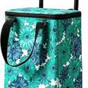Foldable Rolling Shopping Bag, Portable Collapsible Grocery Cart with Wheels,Portable Foldable Shopping Trolley Pull Handle, Ideal Gift for Women & Seniors (Blue Floral, L)